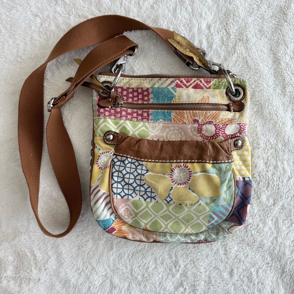 Vintage Y2K Fossil Multi-Color Patchwork Style Boho Retro Crossbody Purse